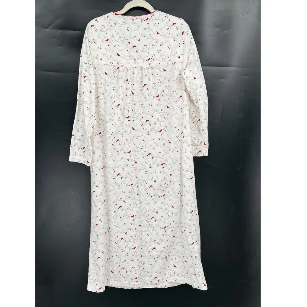 Charter Club 100% cotton flannel nightgown cardinal birds white cozy grandmacore